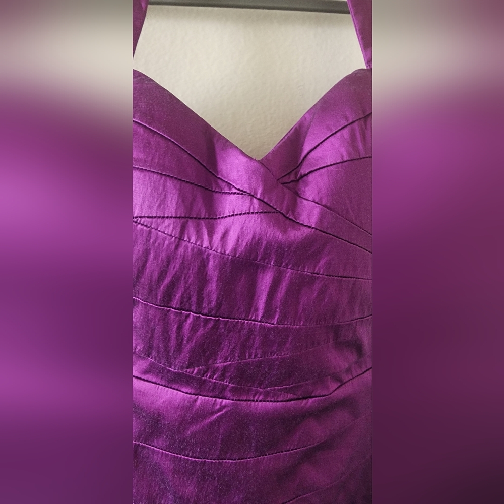 VINTAGE Bebe Purple Ruched Cocktail Dress Halter Neckline - Picture 6 of 13